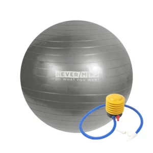pelota o balón de pilates color gris con inflador