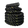 battle rope o cuerda de batalla de 9 milímetros por 9 metros color negro con detalles amarillos